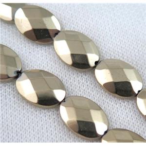 hematite beads, faceted oval, gold plated, approx 13x18mm