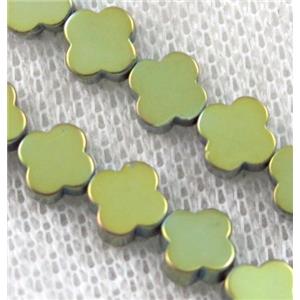 green Hematite Clover Beads, approx 10mm dia