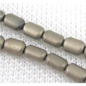 hematite tube beads, matte, pryite color, flat barrel, approx 6x9mm