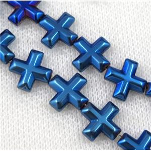 hematite cross beads, blue electroplated, approx 8x8mm