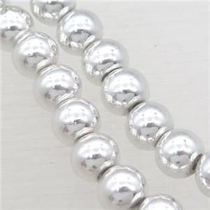 round Hematite Beads, shiny silver plated, approx 6mm dia