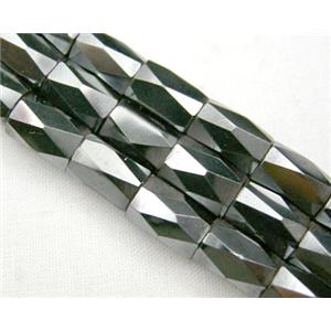 magnetic Hematite Beads, faceted tube, black, 5x8mm, 50 beads per st.