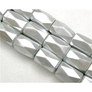 magnetic Hematite Beads, faceted tube, silver grey, 5x8mm, 50 beads per st.
