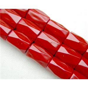 magnetic Hematite Beads, faceted tube, red, 5x8mm, 50 beads per st.