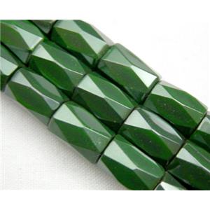 magnetic Hematite Beads, faceted tube, deep green, 5x8mm, 50 beads per st.