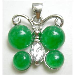 Green Jade Butterfly Pendant, 18mm wide