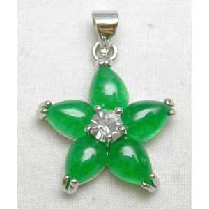 Green Jade Flower Pendant With Copper Platinum Model, 18.5mm diameter