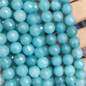teal Jade Beads, faceted round, b-grade, approx 10mm dia