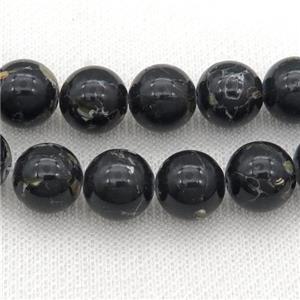 black synthetic turquoise beads with shelled, round, black, approx 12mm dia