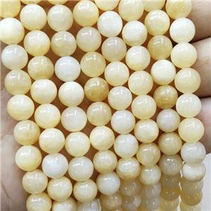 Natural Honey Jade Beads Smooth Round Yellow Natural Color, approx 6mm dia