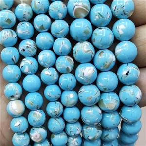Turqblue Jade Beads Inlay Trochid Shell Dye Smooth Round, approx 12mm dia