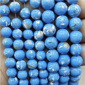 Blue Jade Beads Inlay Trochid Shell Dye Smooth Round, approx 6mm dia