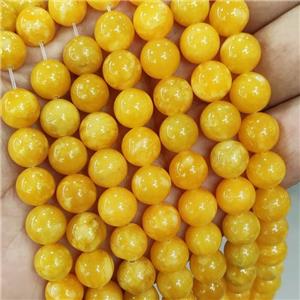 Jade Beads Yellow Dye Smooth Round, approx 10mm dia