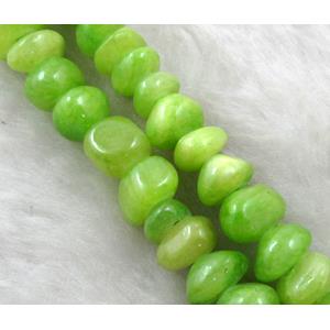 mashan jade bead chip, olive dye, approx 5-10mm, 36 inch length