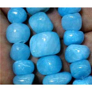 aqua jade beads, freeform chips, stabile, approx 6-10mm, 28 inches length