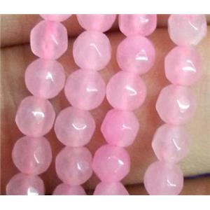 lt.pink jade beads, faceted round, approx 4mm dia, 15.5 inches