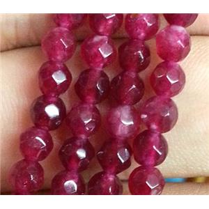 jade beads, faceted round, hot-pink, approx 4mm dia, 15.5 inches
