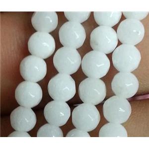 white jade beads, faceted round, approx 4mm dia, 15.5 inches