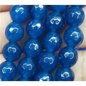 jade beads, faceted round, sea-blue, approx 4mm dia, 15.5 inches