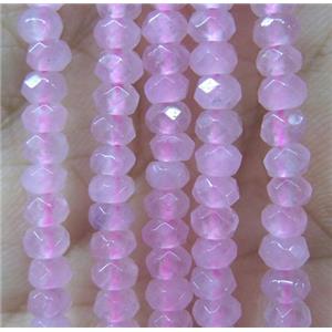 tiny jade bead, faceted rondelle, dye pink, approx 2x4mm