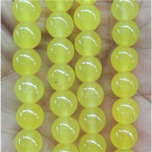 round jade stone beads, dye, yellow, approx 12mm dia