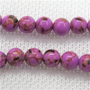 purple synthetic turquoise beads with shelled, round, approx 8mm dia