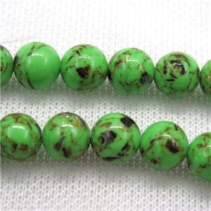 green synthetic turquoise beads with shelled, round, approx 12mm dia