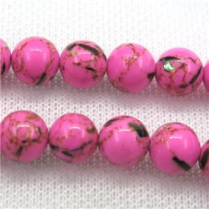 hotpink synthetic turquoise beads with shelled, round, approx 12mm dia