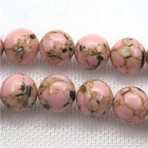 pink synthetic turquoise beads with shelled, round, approx 6mm dia