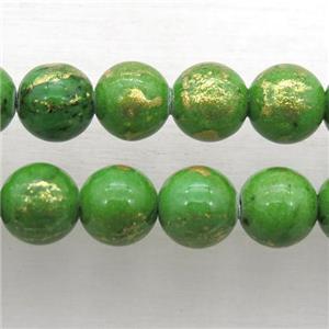 olive JinShan Jade beads with gold foil, round, approx 6mm dia