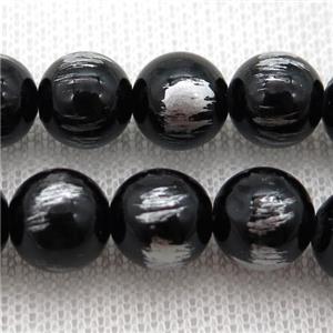 round black Silvery Jade Beads, approx 4mm dia