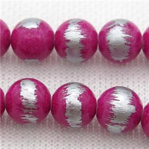 round hotpink Silvery Jade Beads, approx 6mm dia