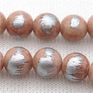 round peach Silvery Jade Beads, approx 6mm dia