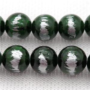 round deepgreen Silvery Jade Beads, approx 6mm dia
