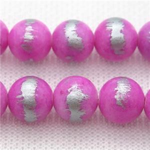 round hotpink Silvery Jade Beads, approx 10mm dia