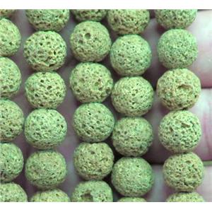 round Lava stone bead, olive dye, approx 12mm dia