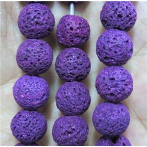 round Lava stone bead, purple dye, approx 12mm dia