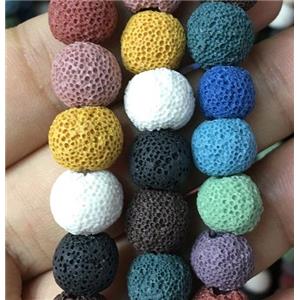 round Lava stone beads, mixed color, approx 12mm dia