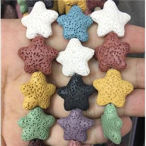 Lava stone beads, star, mix color, approx 25x25x7mm