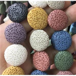 lava stone beads, coin, mix color, approx 20x7mm