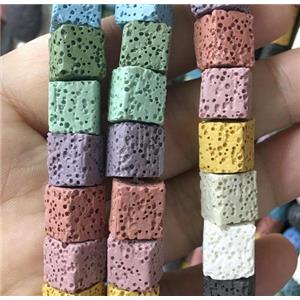 Lava stone cube beads, mixed color, approx 10x10mm