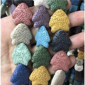 Lava stone fish beads, mixed color, approx 25x24x10mm