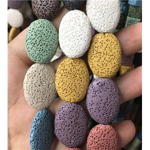 Lava stone beads, oval, mixed color, approx 26x20x7mm