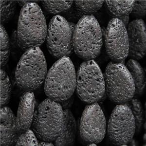 black Lava Stone beads, teardrop, approx 12-16mm