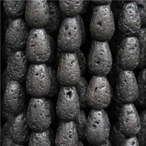 black Lava Stone beads, teardrop, approx 8x12mm