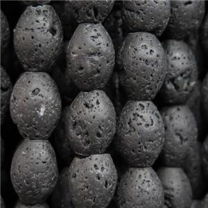 black Lava Stone beads, rice, approx 10x14mm