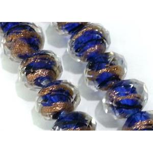 Lampwork glass bead, faceted wheel, blue, approx 9x12mm