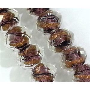 lampwork glass bead, faceted wheel, purple, approx 9x12mm