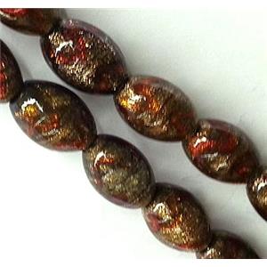 lampwork glass bead, rice-shape, red, approx 11x16mm