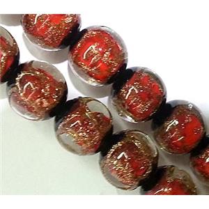 lampwork glass bead, round, red, 12mm dia